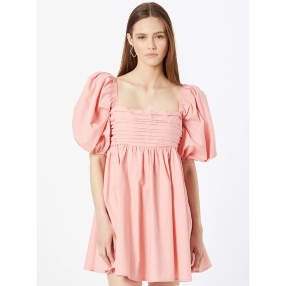 Abercrombie & Fitch Pink Puff Sleeve Babydoll Mini Dress Large Petite Romantic - Picture 3 of 14